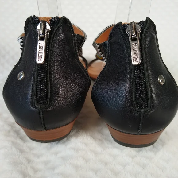 PIKOLINOS Spain Black Leather Sandals with Intricate Beadwork Sz 39